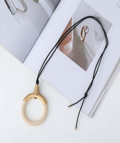 Long Sweater Necklace for Women Pendant Necklace Wooden Loop