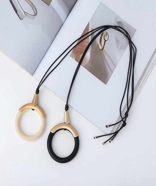 Long Sweater Necklace for Women Pendant Necklace Wooden Loop
