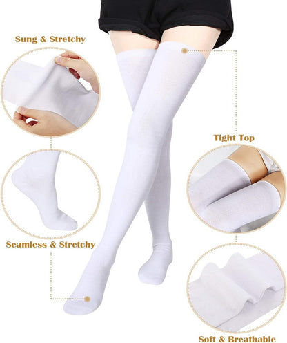 Womens Knee High Socks Cotton Plain