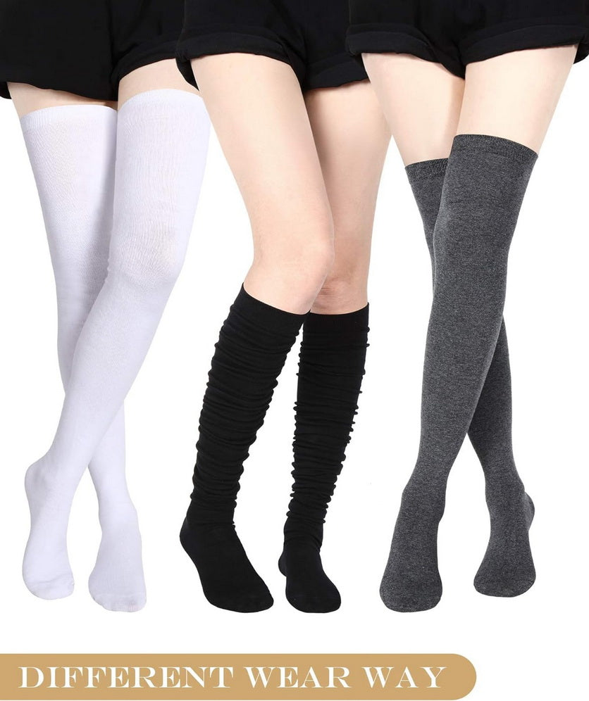 Womens Knee High Socks Cotton Plain