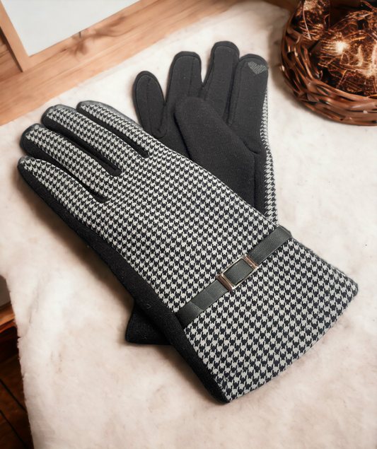 Women's Winter Thermal Gloves Houndstooth Buckle