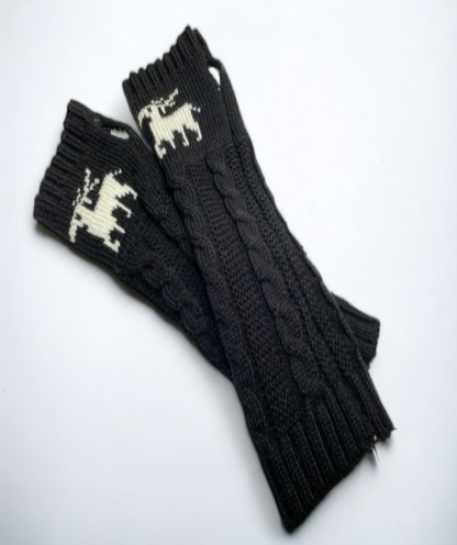 Fingerless Gloves Women Winter Knit Arm Warmers Long Reindeer