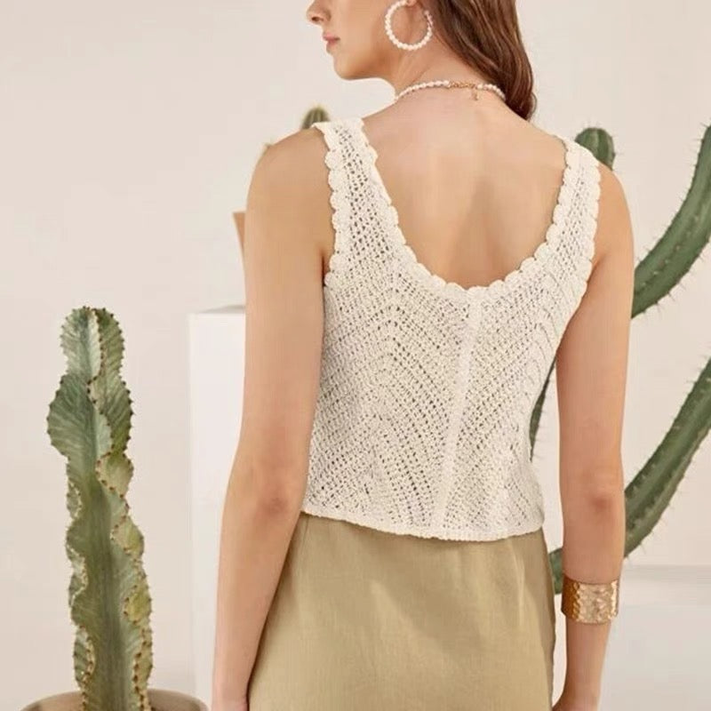 Women Sleeveless Tank Top Crochet Boho Camisole Crop Top Coconut Shell –  Pika Pika Twinkle