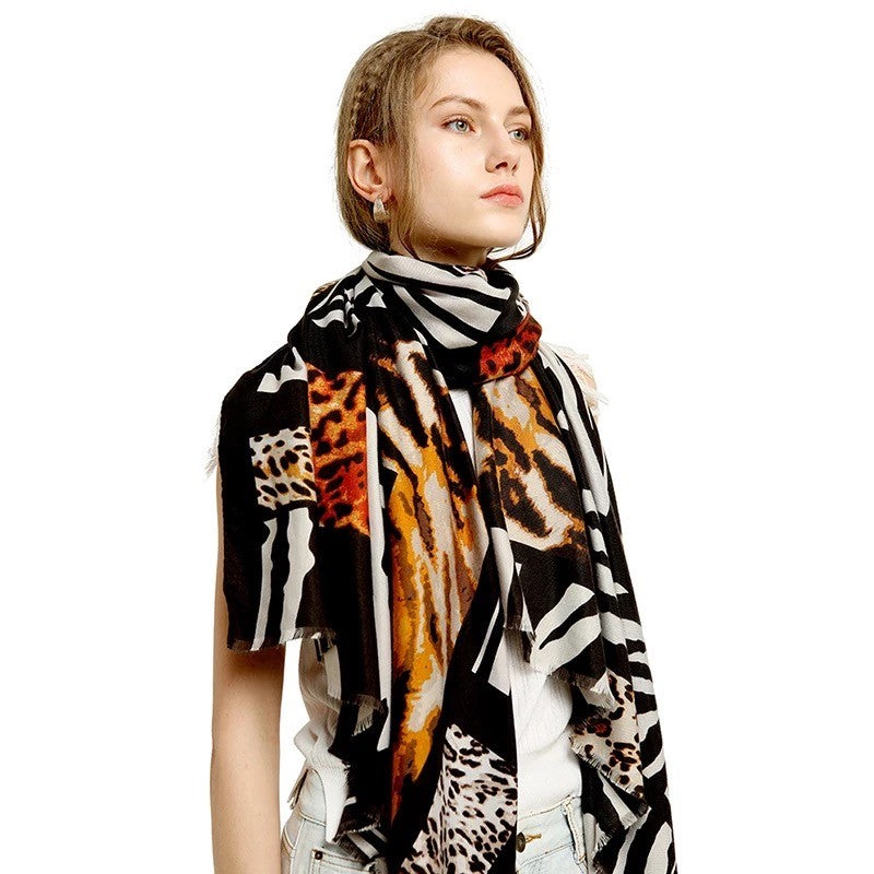 Women's Animal Pattern Scarf Long Large Animal Print Shawl Wrap