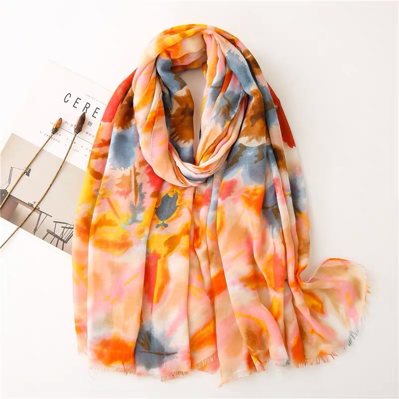 Womens Scarves Lightweight - Soft Cotton Scarf Long Floral Print