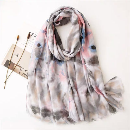 Womens Scarves Lightweight - Soft Cotton Scarf Long Floral Print