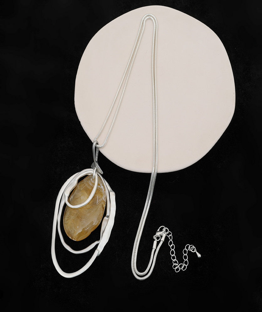 Long Sweater Necklace for Women Pendant Necklace Abstract Loops Resin Oval