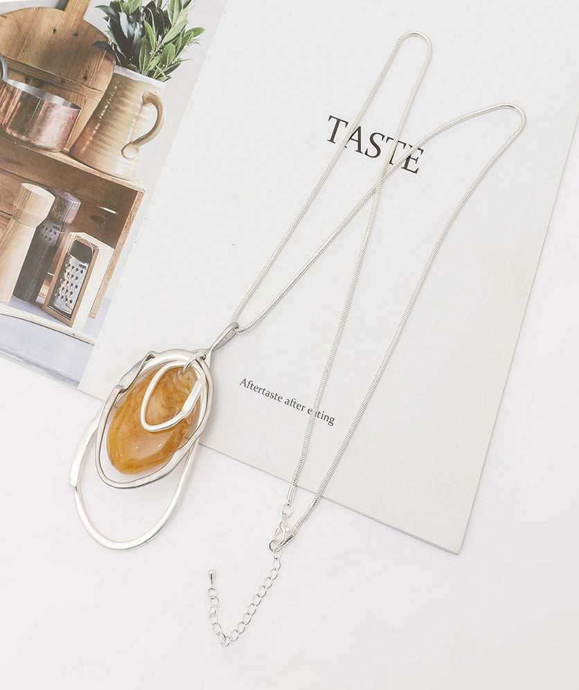 Long Sweater Necklace for Women Pendant Necklace Abstract Loops Resin Oval
