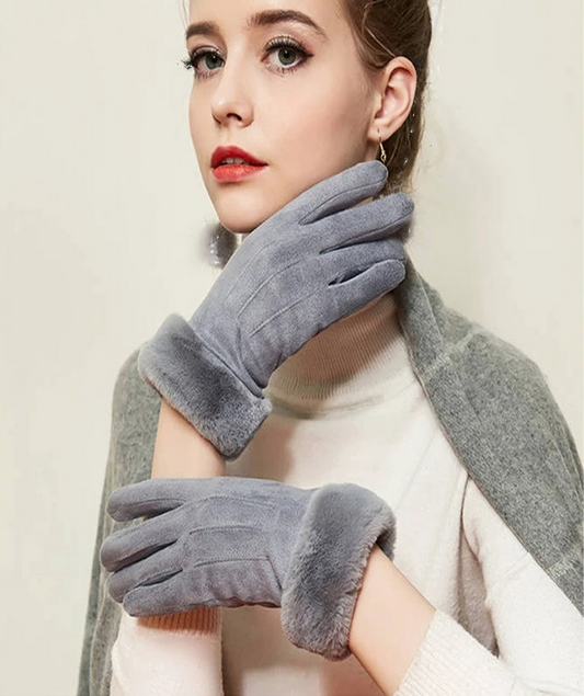 Women Winter Gloves Warm Ladies Touch Screen Gloves Suede Plain