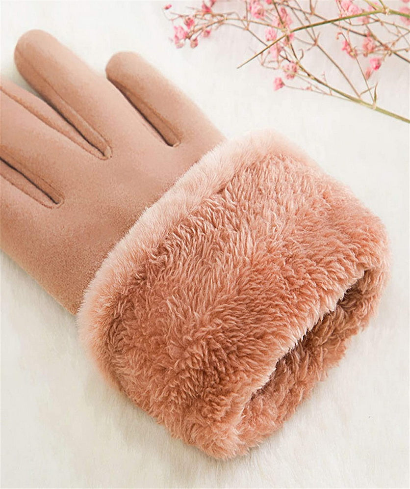 Women Winter Gloves Warm Ladies Touch Screen Gloves Suede Plain