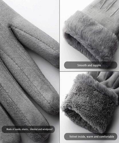 Women Winter Gloves Warm Ladies Touch Screen Gloves Suede Plain