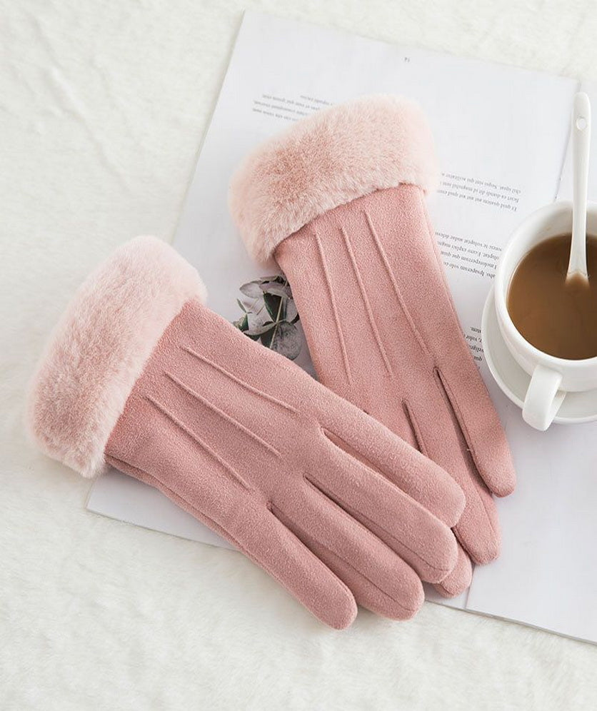 Women Winter Gloves Warm Ladies Touch Screen Gloves Suede Plain