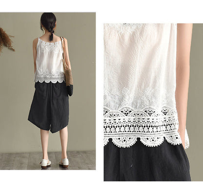 Women Sleeveless Tank Top Crochet Boho Camisole Crop Top Vintage Lace Trim
