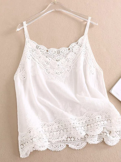 Women Sleeveless Tank Top Crochet Boho Camisole Crop Top Vintage Lace Trim