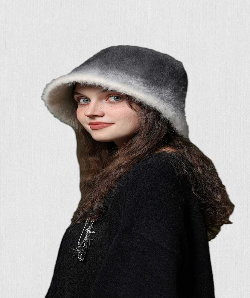 Winter Bucket Hat For Women Angora Gradient Fuzzy