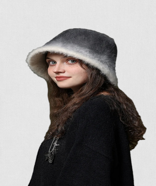 Winter Bucket Hat For Women Angora Gradient Fuzzy