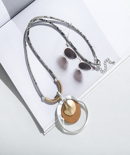 Long Sweater Necklace for Women Pendant Necklace Loops Leather Circle