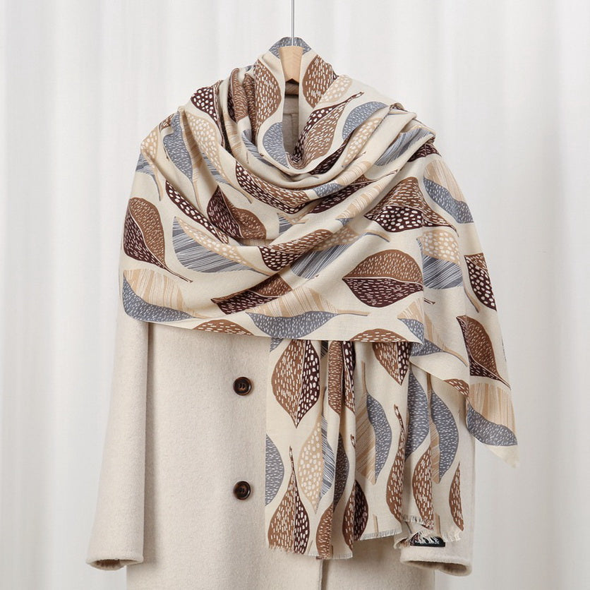Leaf Print Shawl Lightweight
