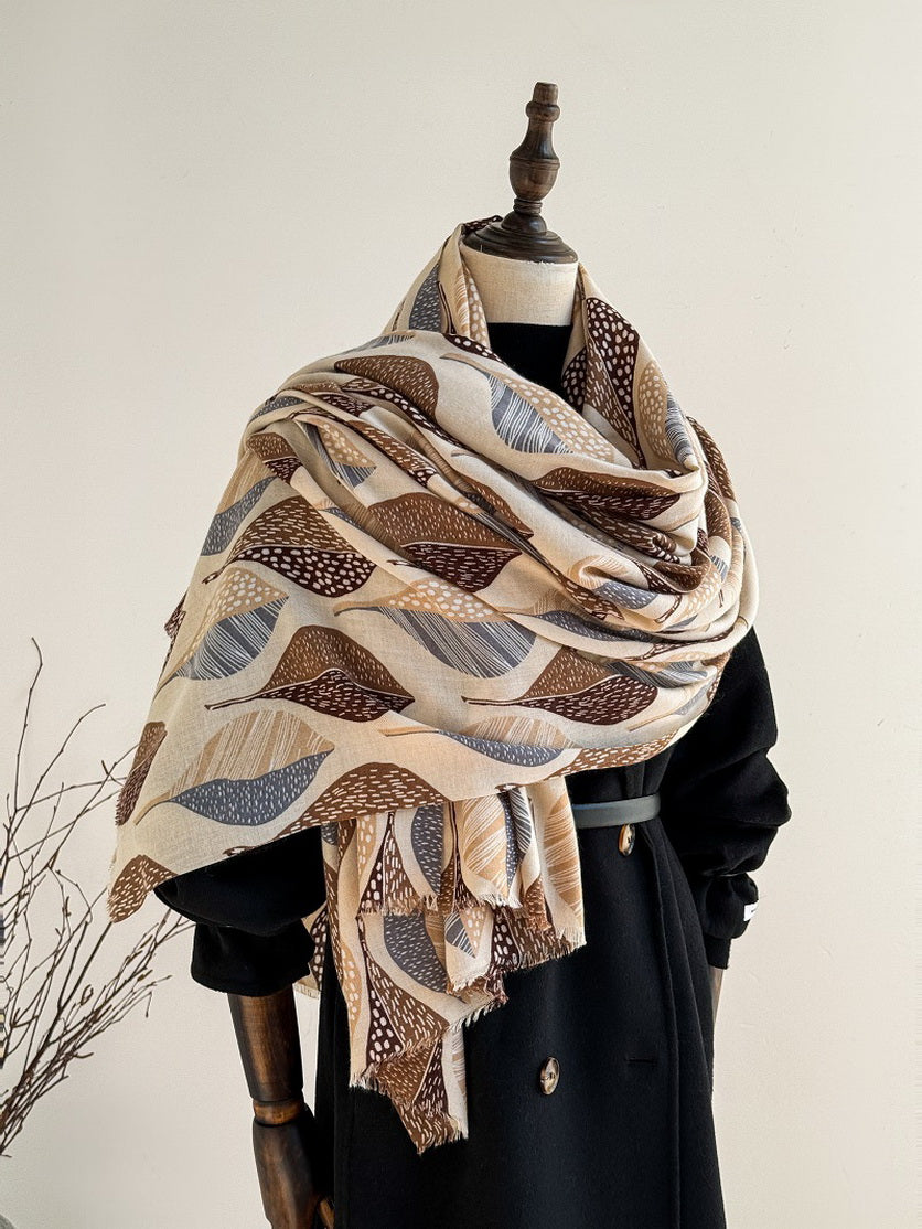 Leaf Print Shawl Lightweight