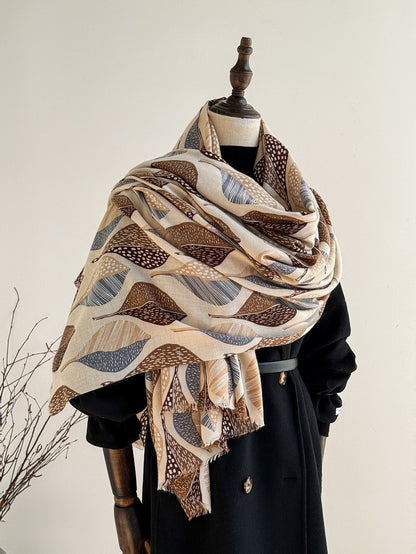 Leaf Print Shawl Lightweight