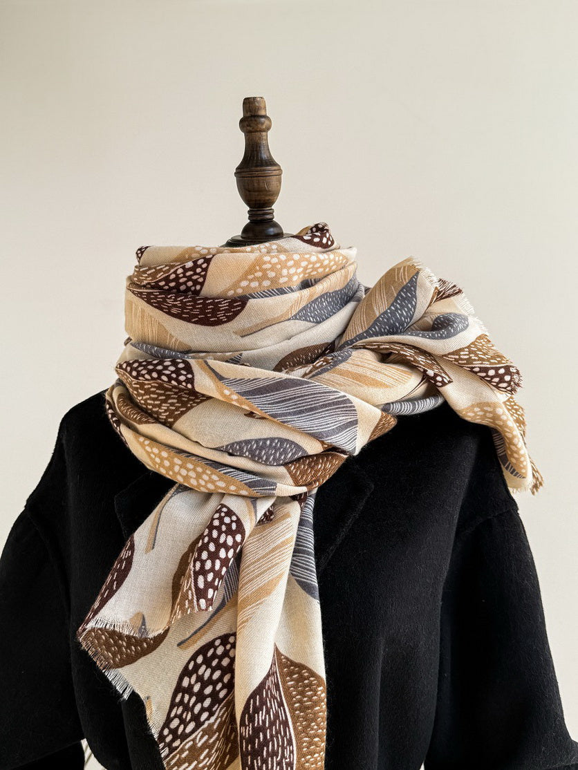 Leaf Print Shawl Lightweight