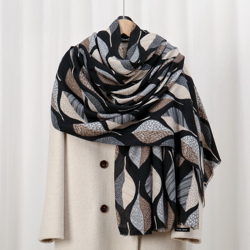 Leaf Print Shawl Lightweight