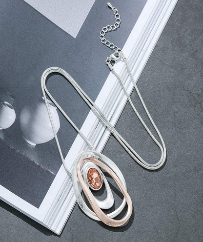 Long Sweater Necklace for Women Pendant Necklace Gem in Hammered Loops