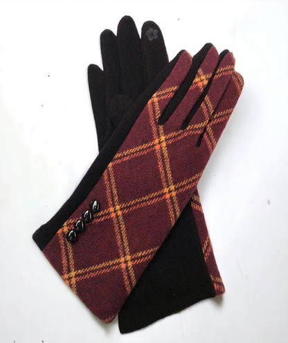 Winter Gloves Women, Touch Screen Gloves Winter Warm Fleece Lined Plaid Buttons