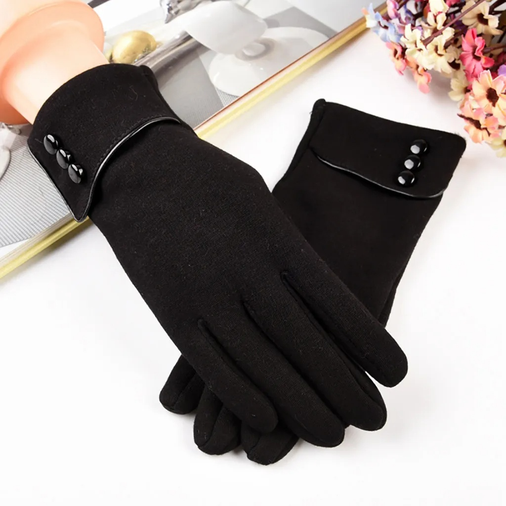 Womens Gloves with Touchscreen Fingers Fleece Lined Stretch Buttons On Cuff