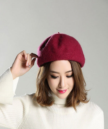 Wool Blend French Beret Hat for Men and Women Plain