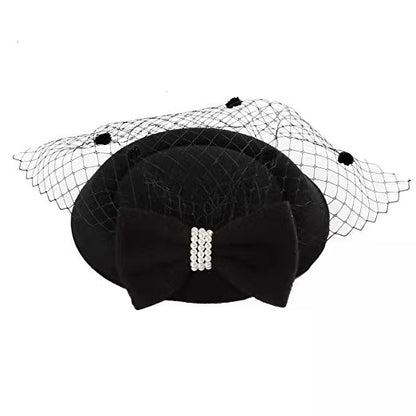 Women's Fascinator Birdcage Hat Vintage Bridal Wedding Costume Headpiece Bow Pearls