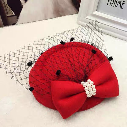 Women's Fascinator Birdcage Hat Vintage Bridal Wedding Costume Headpiece Bow Pearls