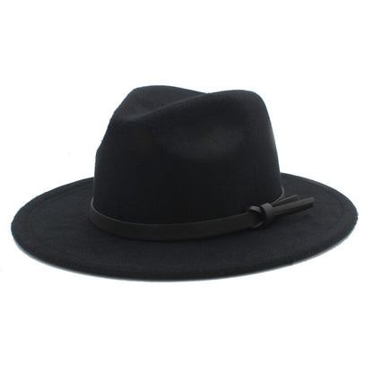 Fedora Hat Felt Unisex Wide Brim Floppy Panama Hat Fall Winter Jazz Hat With Leather Belt Band Tie Knot