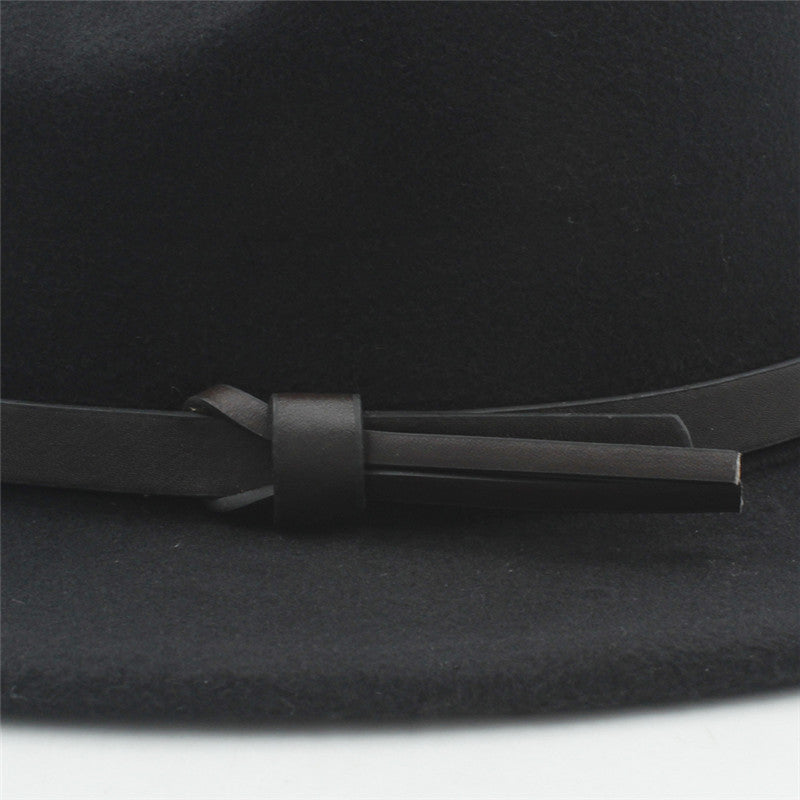 Fedora Hat Felt Unisex Wide Brim Floppy Panama Hat Fall Winter Jazz Hat With Leather Belt Band Tie Knot