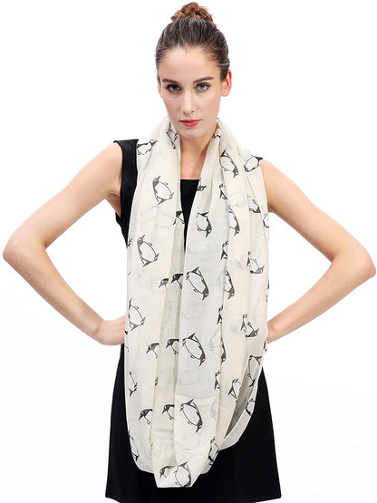 Lightweight Circle Infinity Scarves Penguin Print Shawl Wrap Scarf For Women