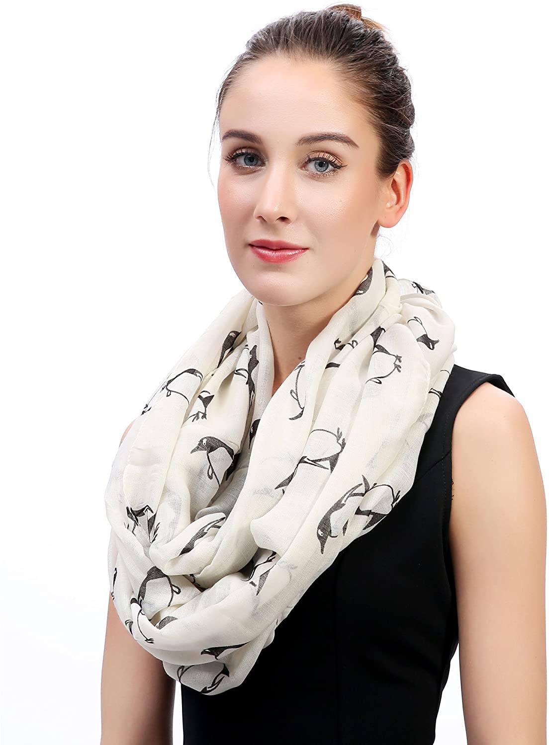 Lightweight Circle Infinity Scarves Penguin Print Shawl Wrap Scarf For Women