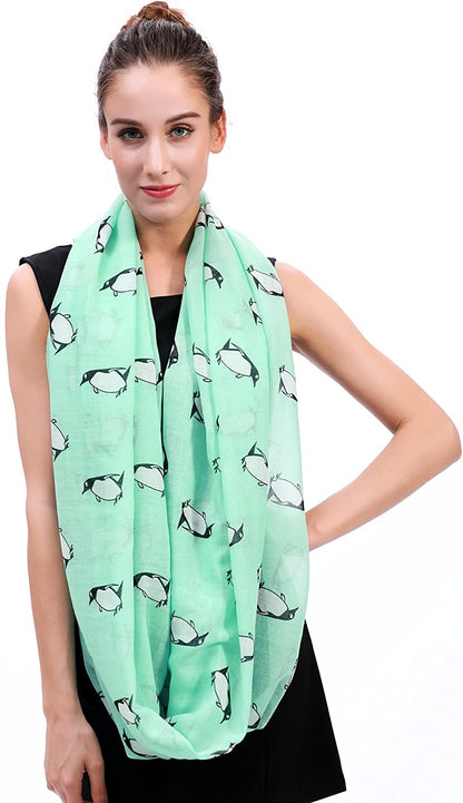 Lightweight Circle Infinity Scarves Penguin Print Shawl Wrap Scarf For Women