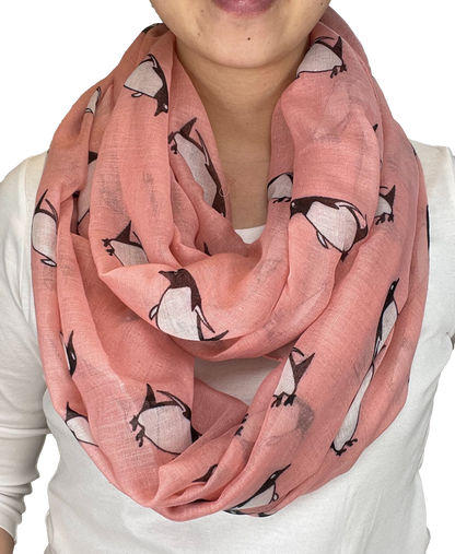 Lightweight Circle Infinity Scarves Penguin Print Shawl Wrap Scarf For Women