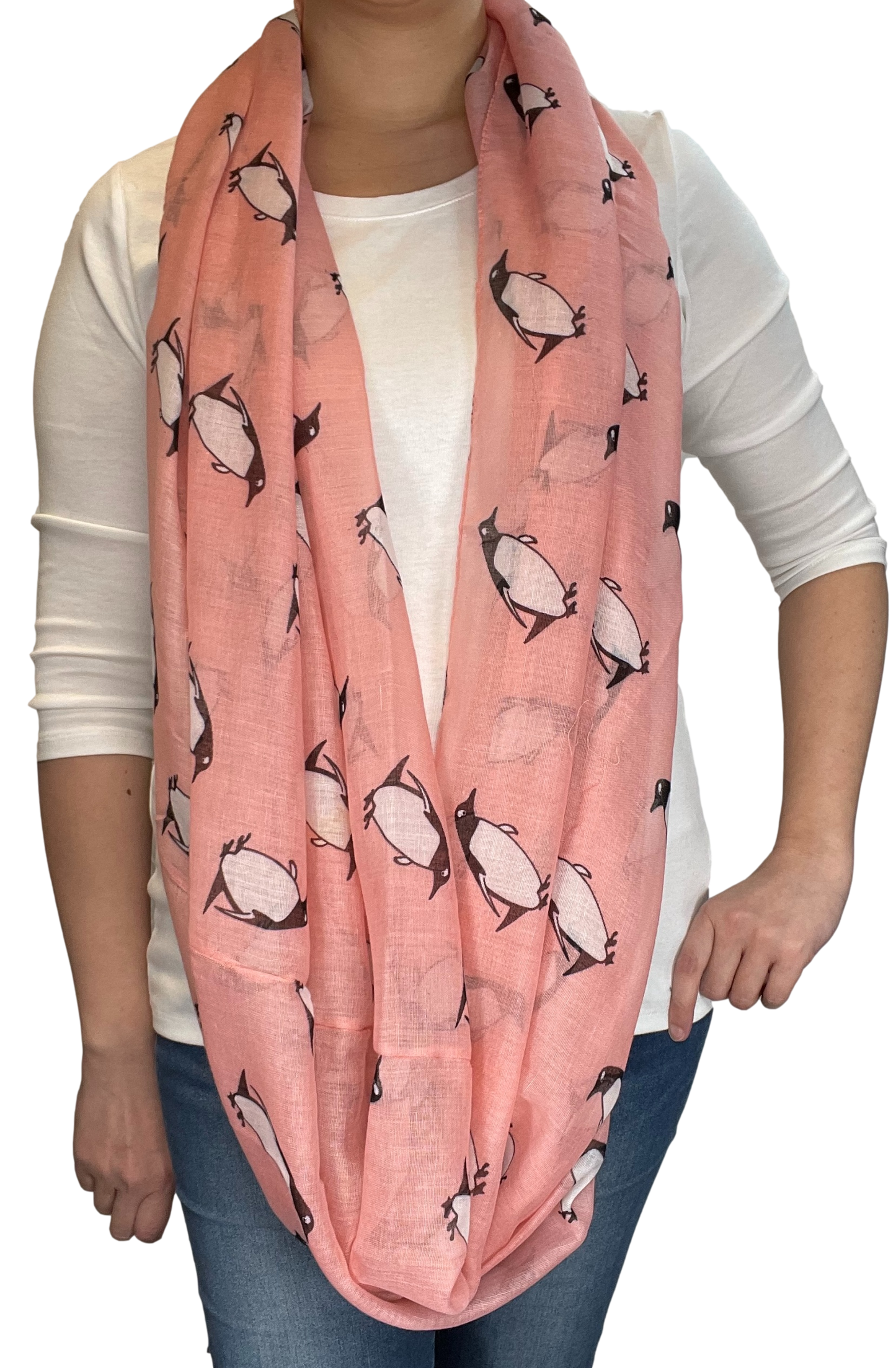 Lightweight Circle Infinity Scarves Penguin Print Shawl Wrap Scarf For Women