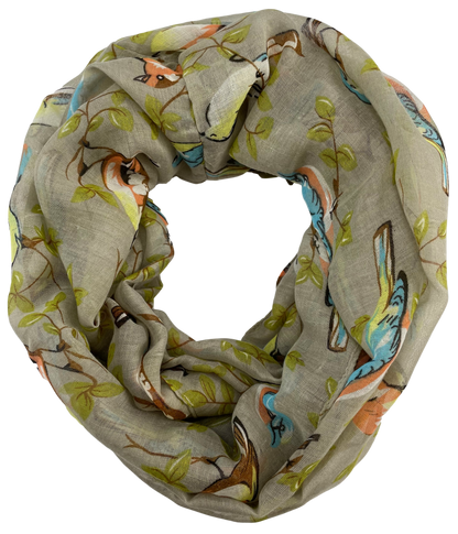 Lightweight Circle Infinity Scarves Sparrow Bird Print Shawl Wrap Scarf For Women