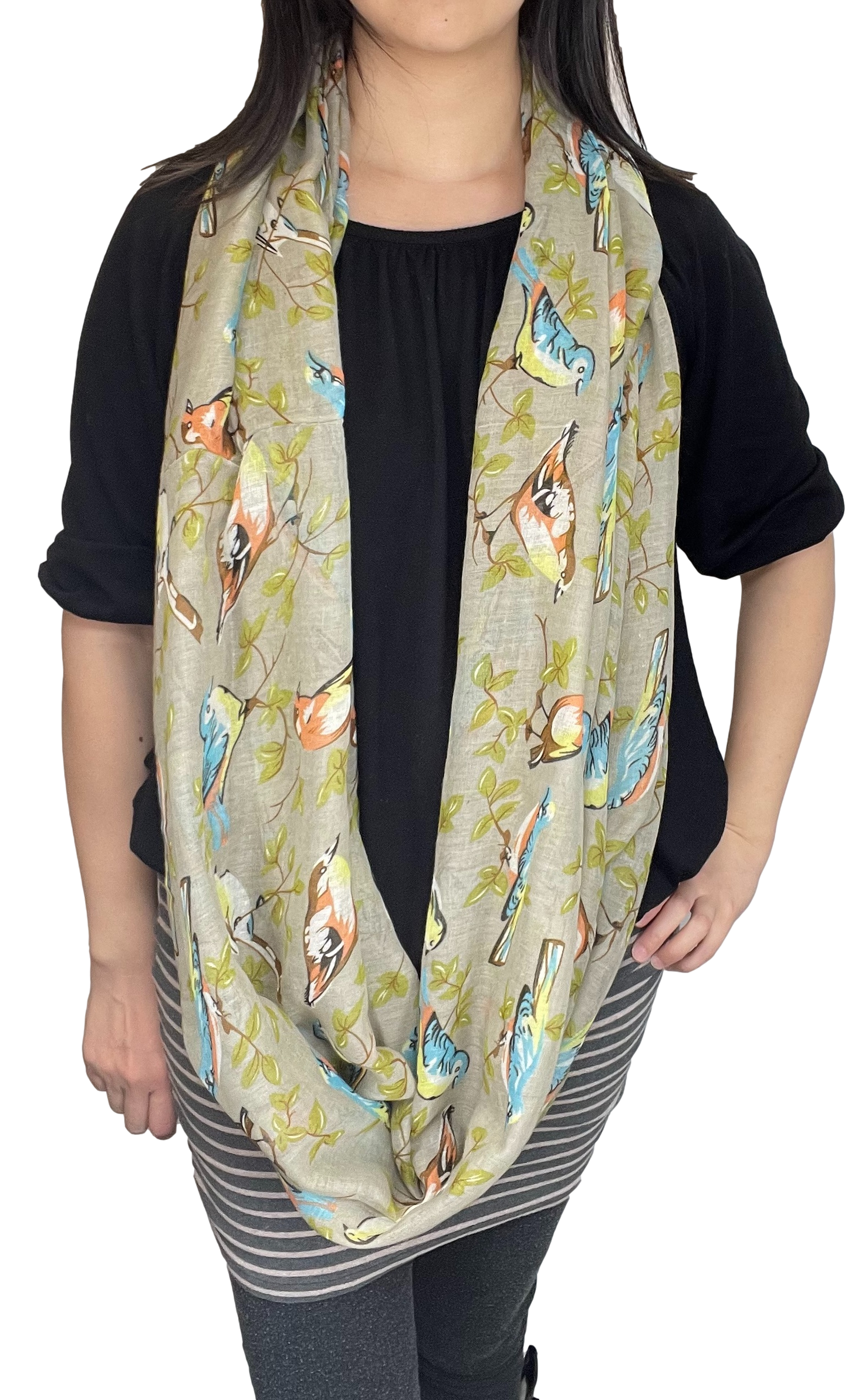 Lightweight Circle Infinity Scarves Sparrow Bird Print Shawl Wrap Scarf For Women