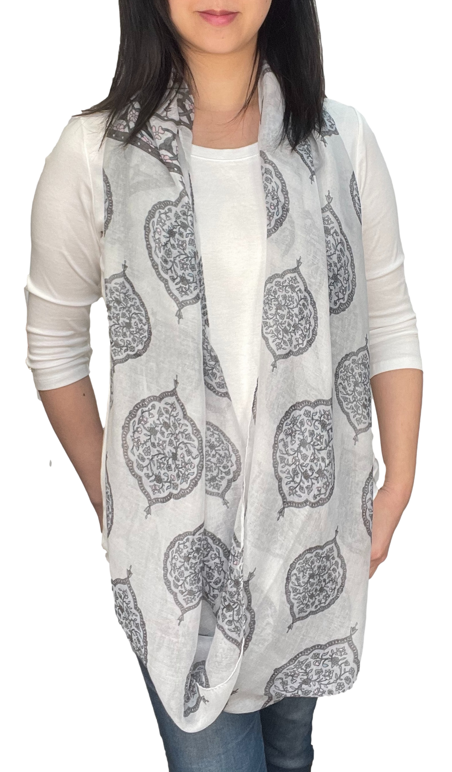 Lightweight Circle Infinity Scarves Vintage Floral Shawl Wrap Scarf For Women