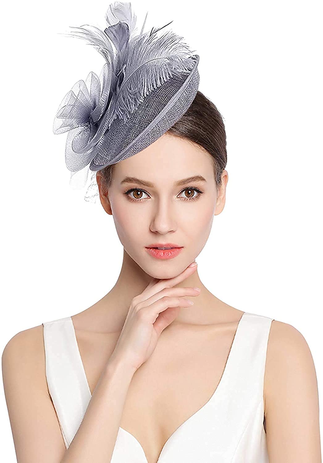 Women's Fascinator Vintage Bridal Wedding Veil Lace Feather Mesh Costume Headpiece