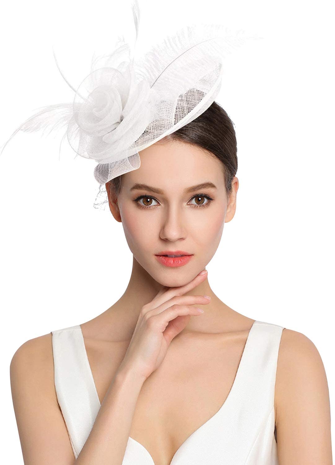 Women's Fascinator Vintage Bridal Wedding Veil Lace Feather Mesh Costume Headpiece