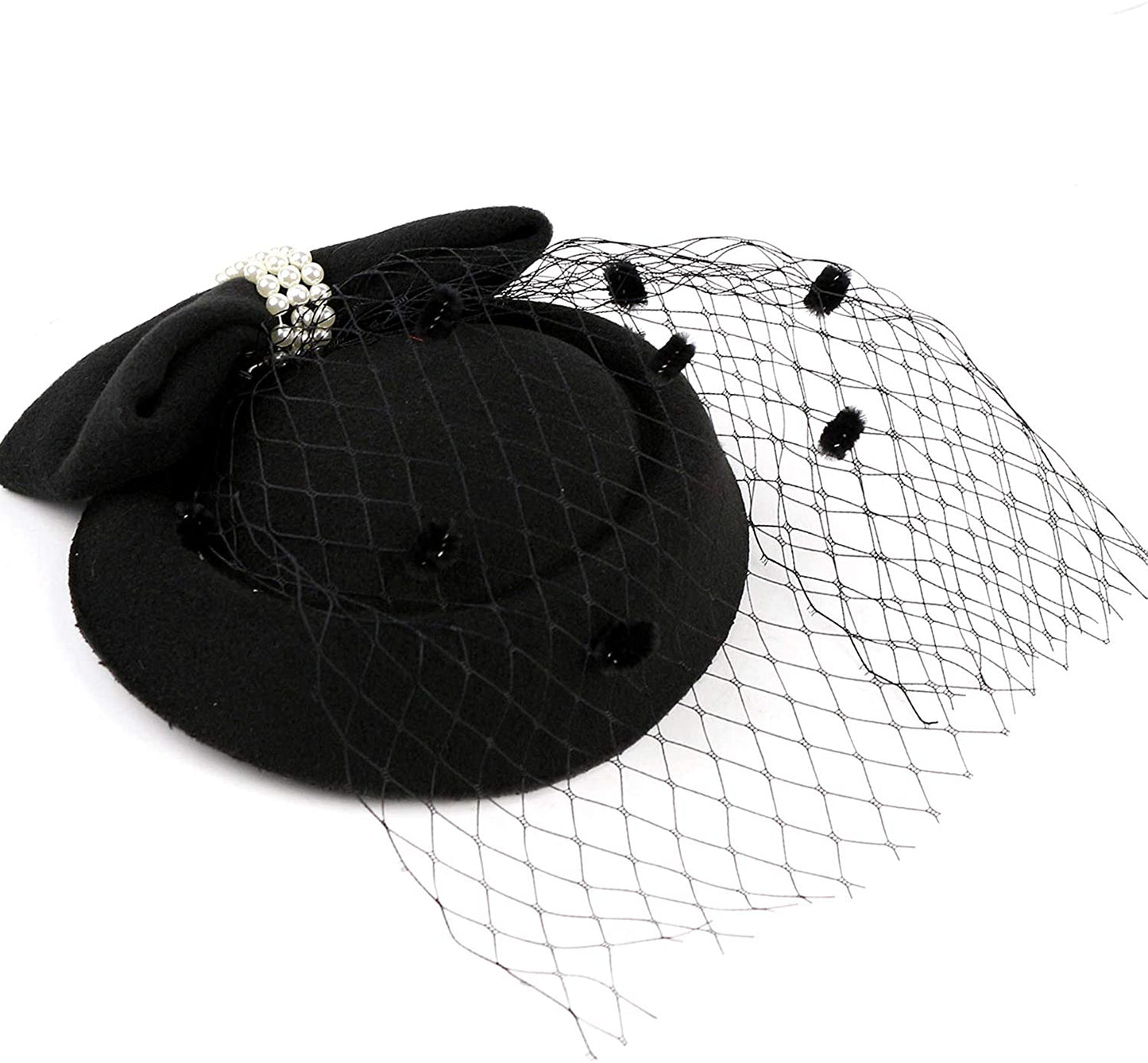 Women's Fascinator Birdcage Hat Vintage Bridal Wedding Costume Headpiece Bow Pearls