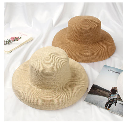 Women Wide Brim Summer Straw Sun Hat Crushable Beach Sun Hat for Ladies Travel Solid Plain Curved Brim