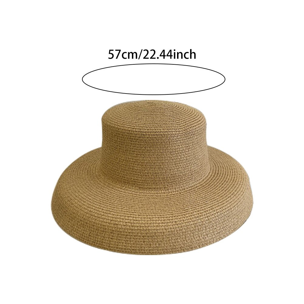 Women Wide Brim Summer Straw Sun Hat Crushable Beach Sun Hat for Ladies Travel Solid Plain Curved Brim