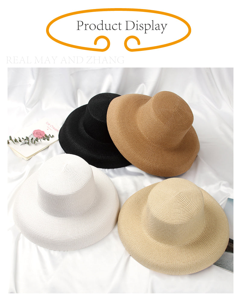 Women Wide Brim Summer Straw Sun Hat Crushable Beach Sun Hat for Ladies Travel Solid Plain Curved Brim