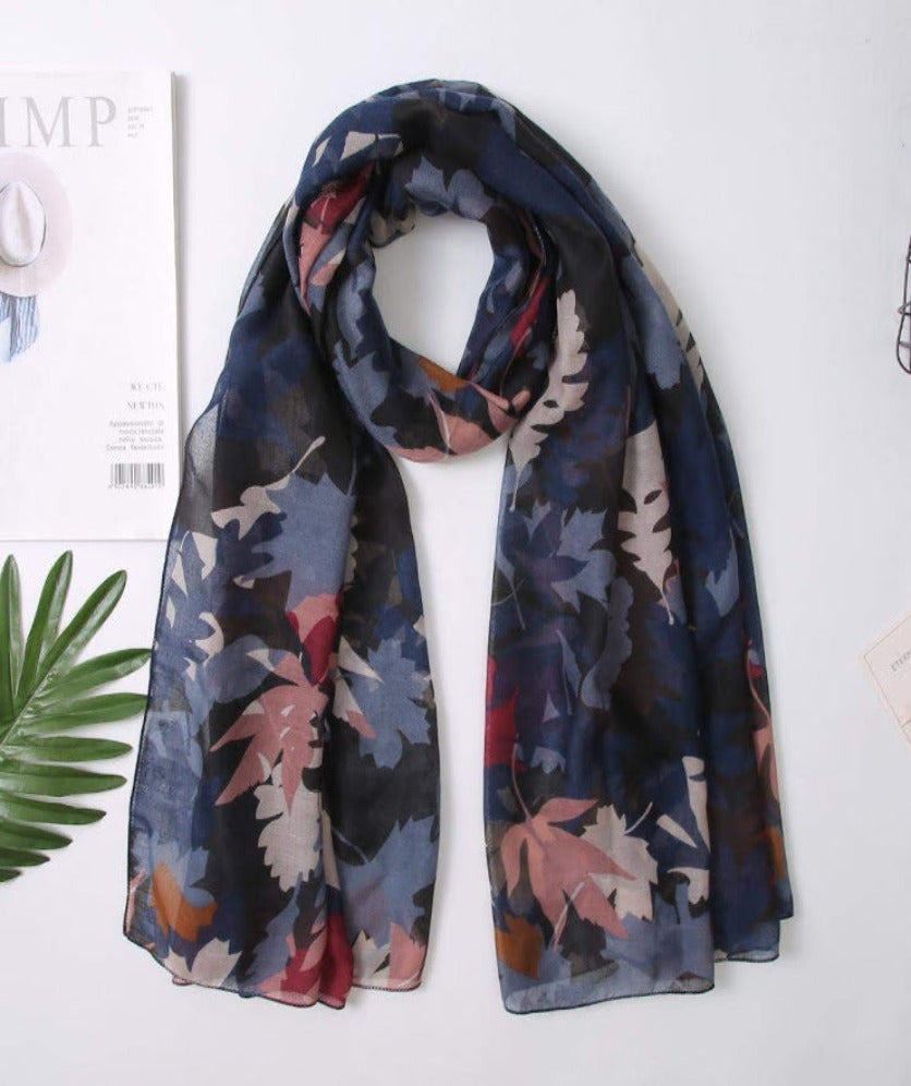 Scarf For Women Lightweight Floral Flower Scarf Shawl Soft Elegant Vintage Maple Leaf