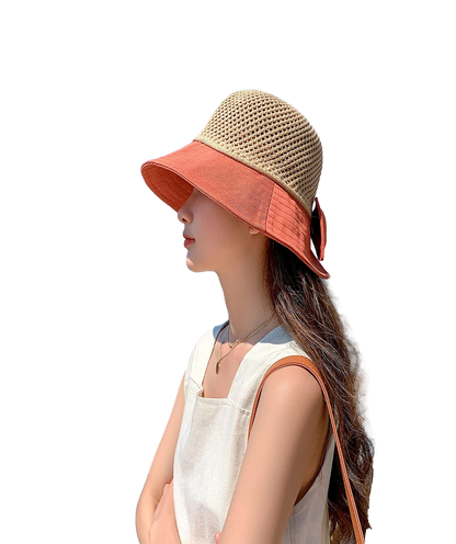 Women Fisherman Hat Foldable Mesh Hollow Beach Hat Spring Summer Outdoor Cap Sun Protection Straw Hat